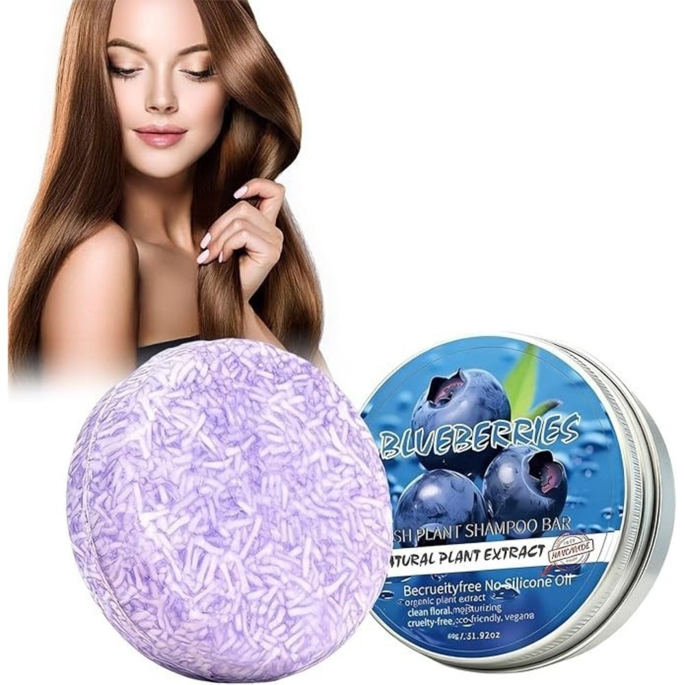 Blueberry Fresh Plant Shampoo Bar 60g Solid Hair Care Metal Tin New No Silicone